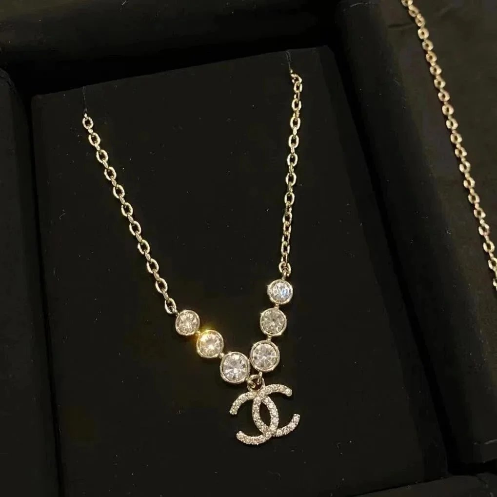 CHANEL Necklace Coco Mark Rhinestone CC Mark