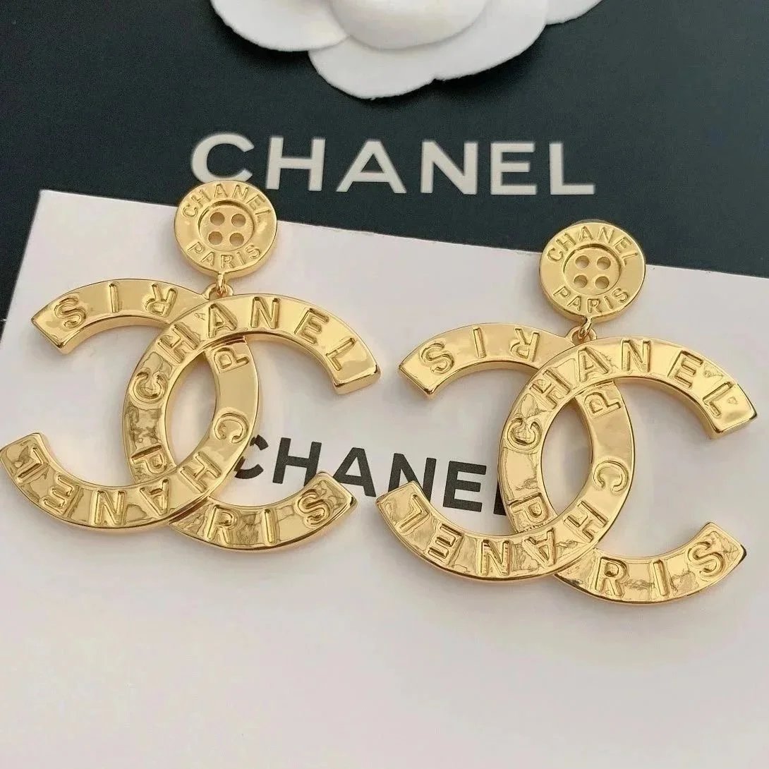 Chanel Paris Button Large Gold CC Earrings