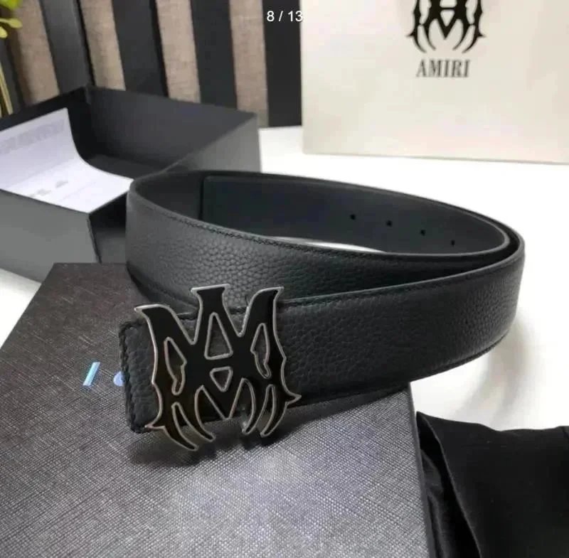 Amiri Black MA Logo Buckle Black Faux Leather