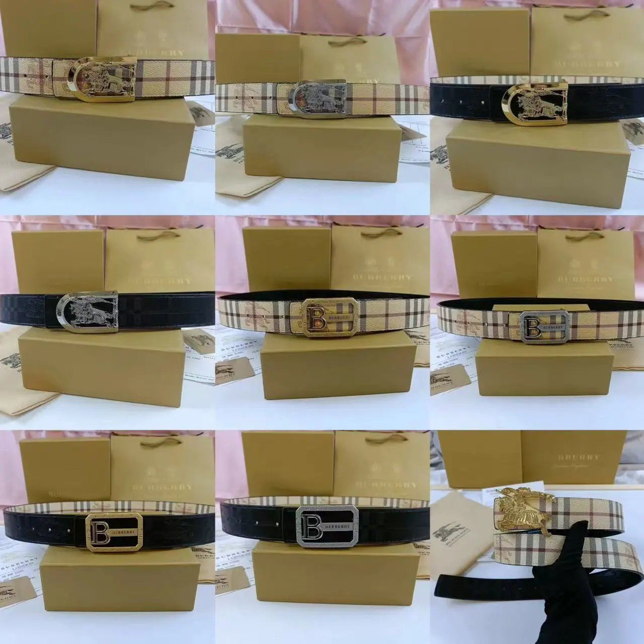 Burberry Check Belt with Iconic Logo Buckle