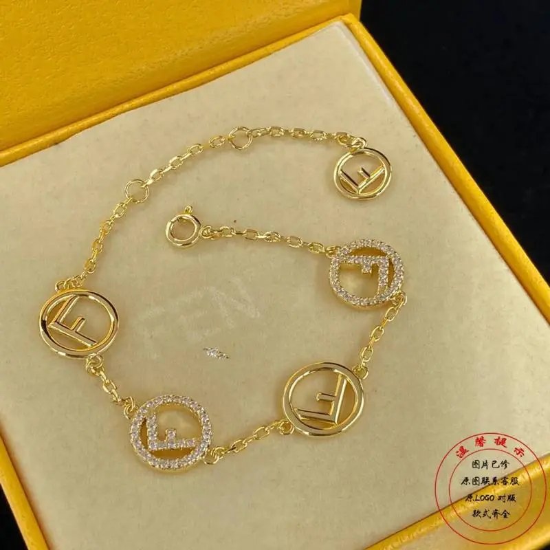 Gold Plated Logo Charm Bracelet with Crystal Accents