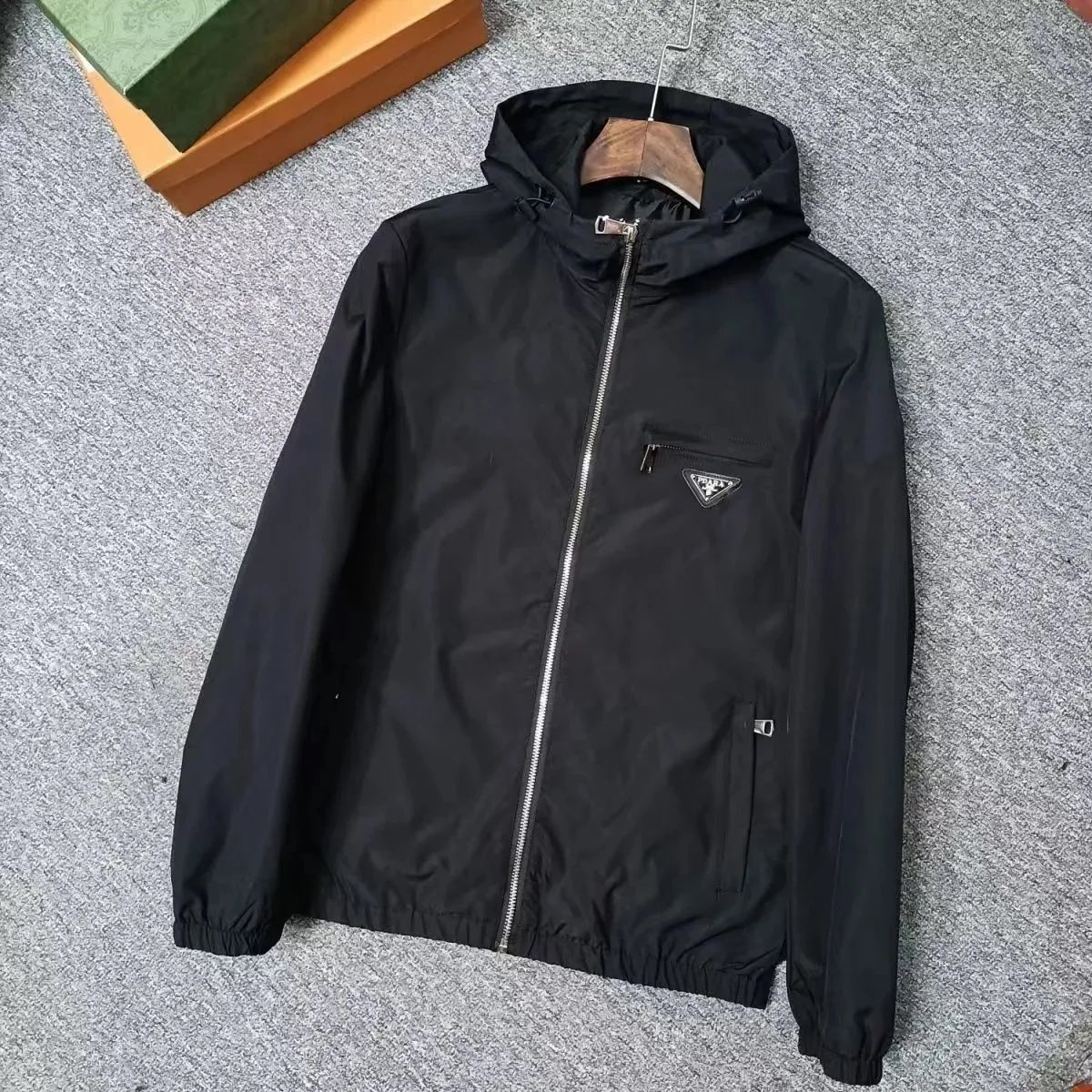 Prada Men's Black Hooded Windbreaker Jacket