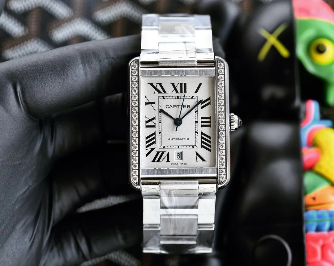 Cartier Tank Watch with Diamond Bezel Automatic Swiss Made