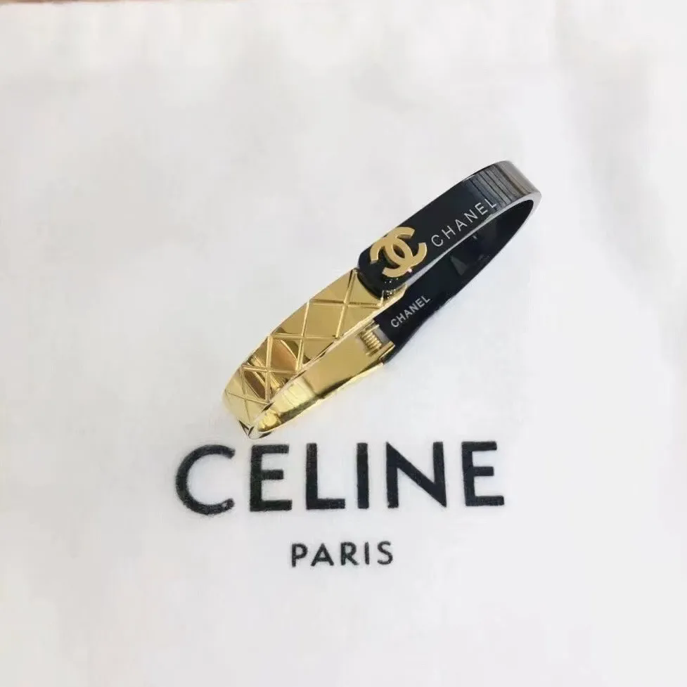 Chanel Gold and Black Quilted Bangle Bracelet