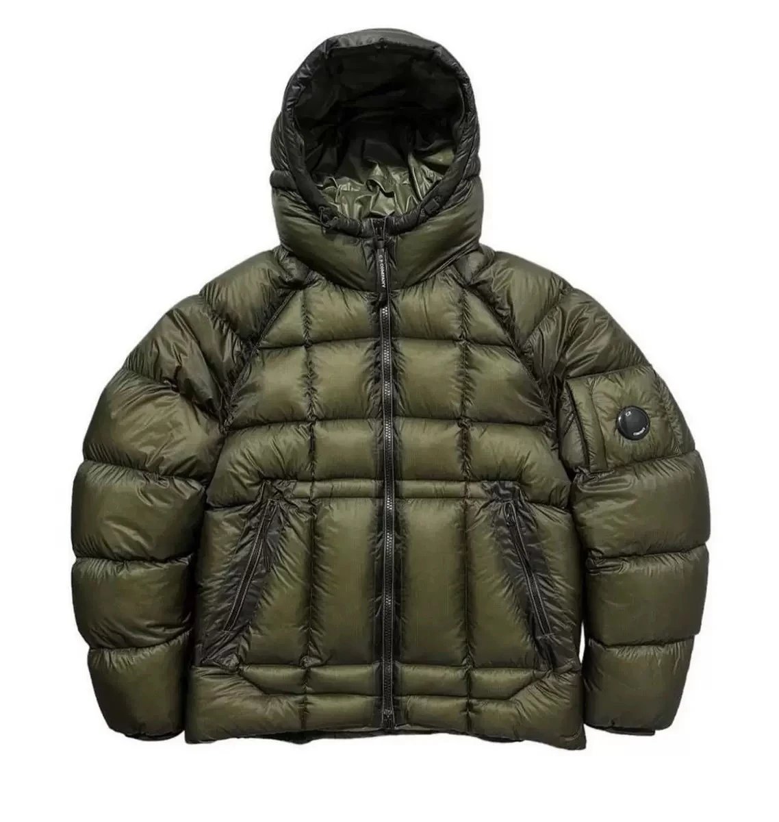 Men's Olive Green Down Puffer Jacket with Hood