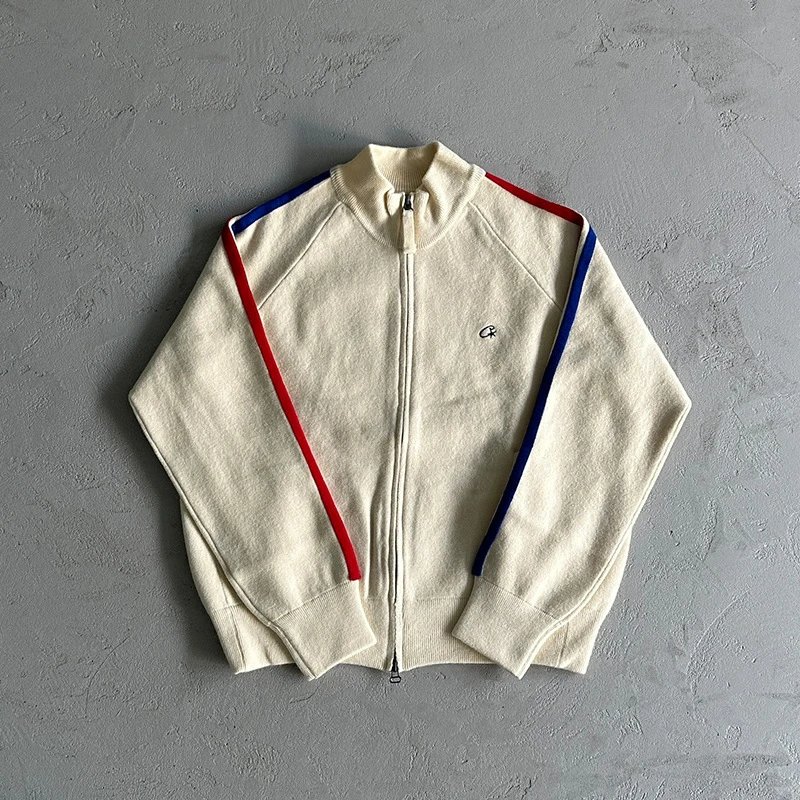 Champion Cream Track Jacket with Red and Blue Stripes
