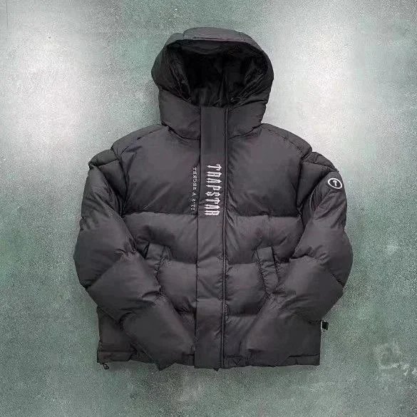 TAMSTIN Black Puffer Jacket with Hood and Logo Design