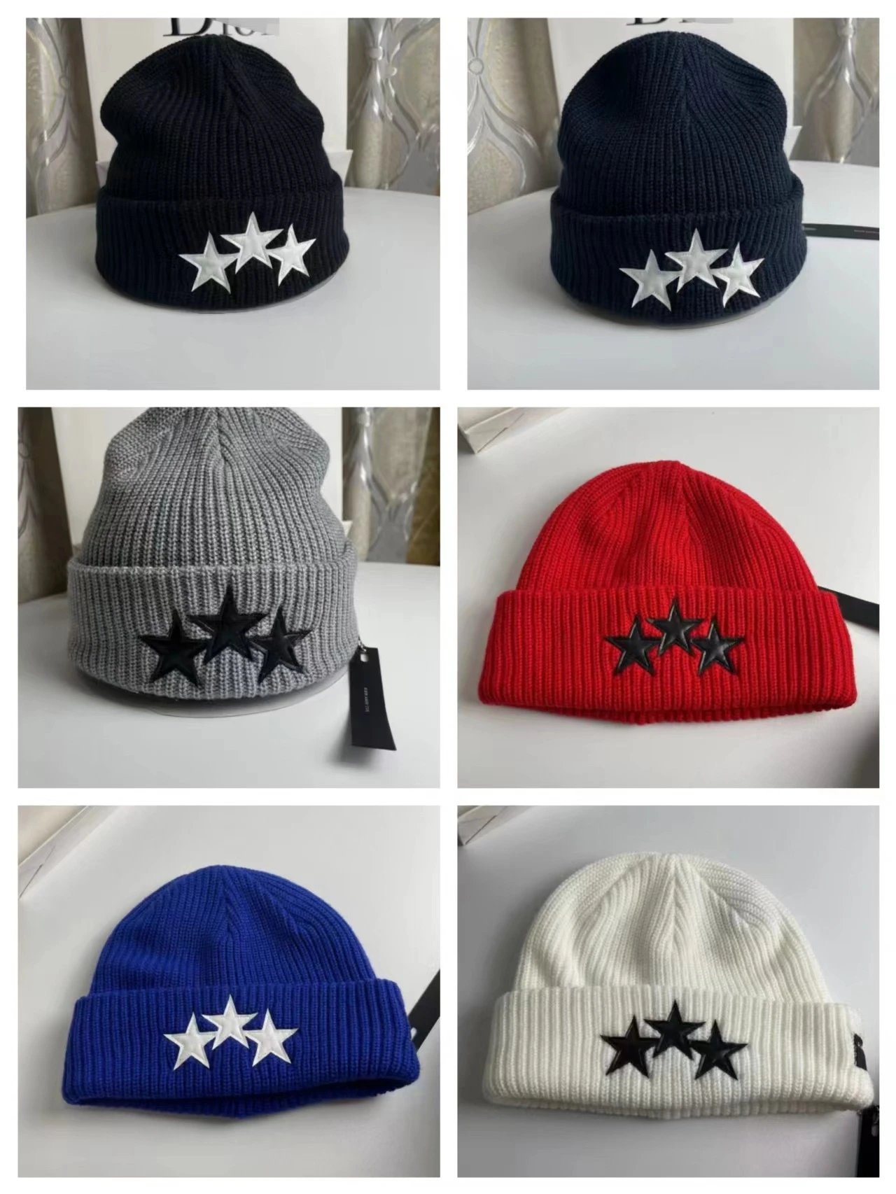 Three Stars Knit Beanie Hat for Men and Women - Winter Warm Headwear