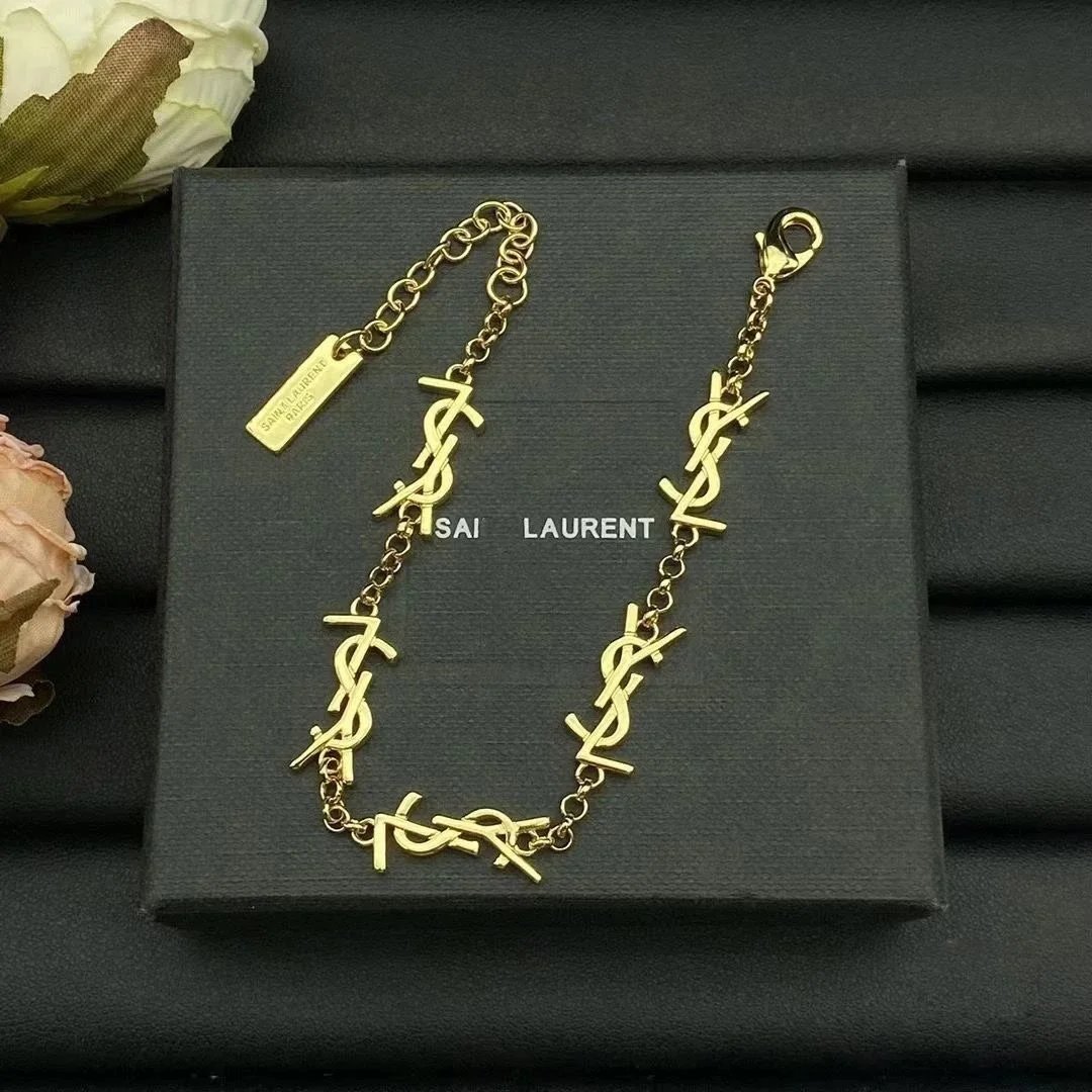 Gold YSL Logo Chain Bracelet for Women Fashion Jewelry