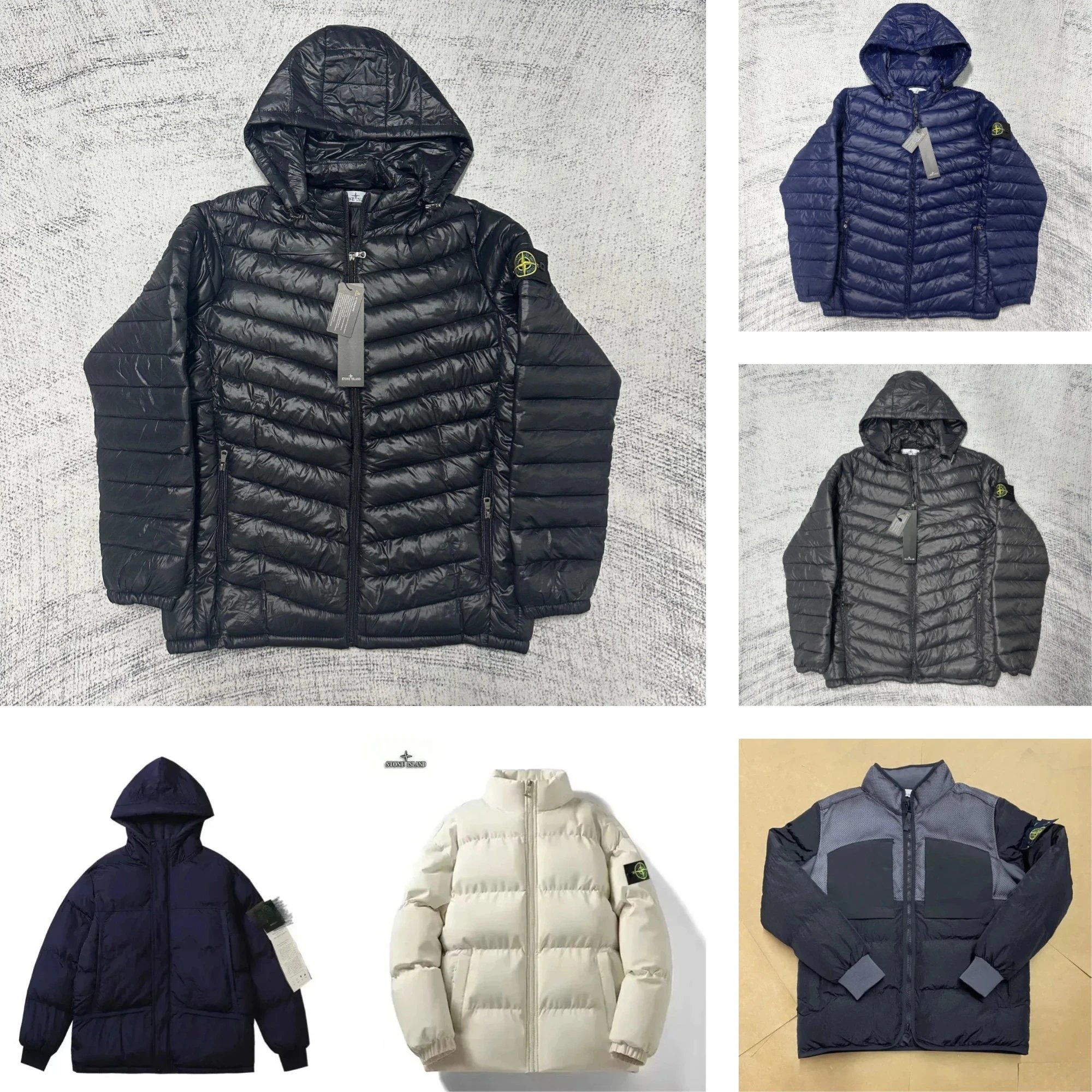 Stone Island Quilted Down Jacket with Hood and Logo Patch