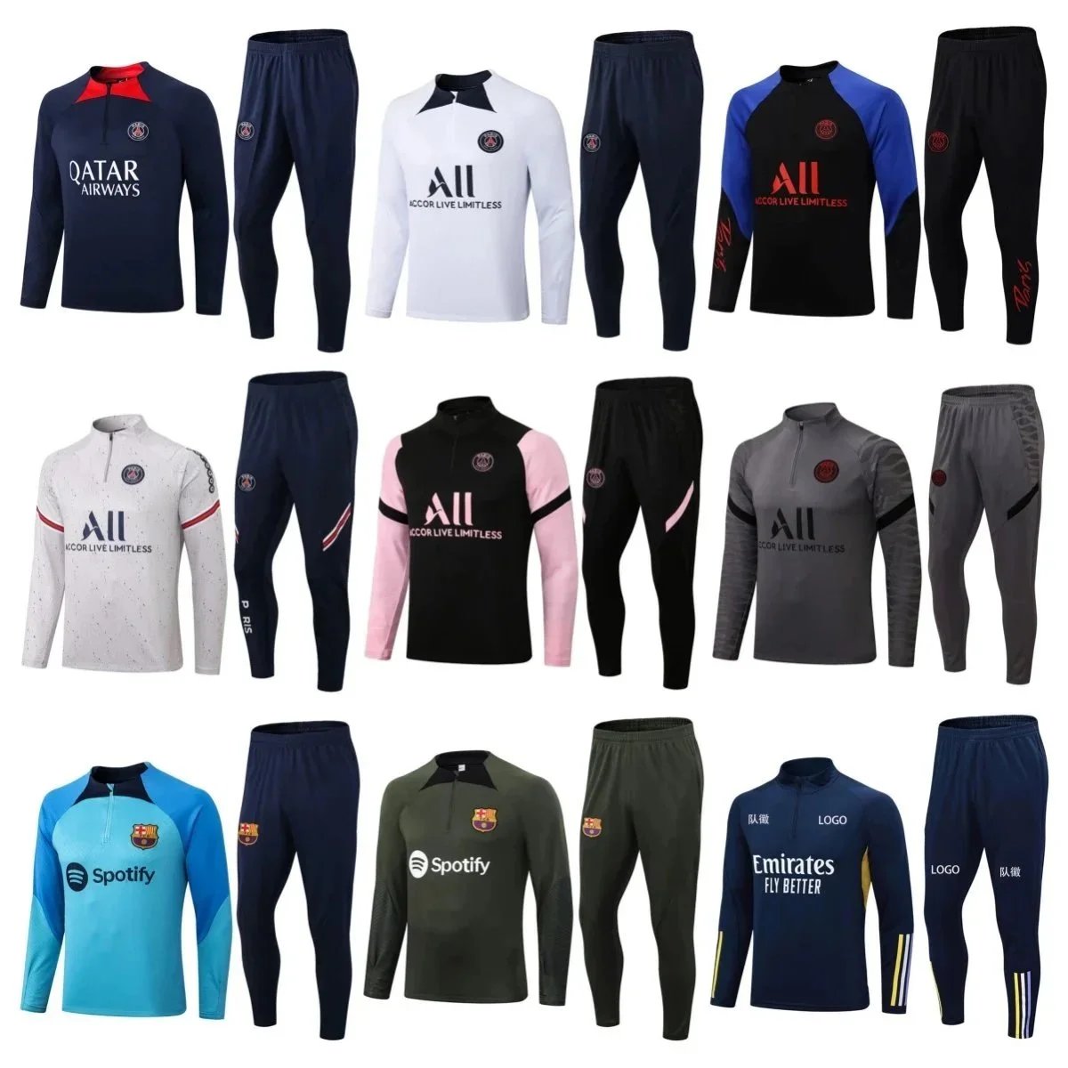 PSG Training Suit Set Men's Football Tracksuit Long Sleeve Jersey Pants