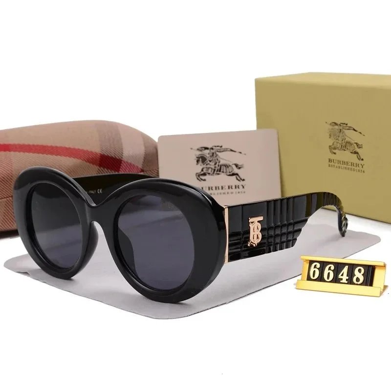 Burberry Black Oversized Sunglasses with Gold Logo and Checkered Arms
