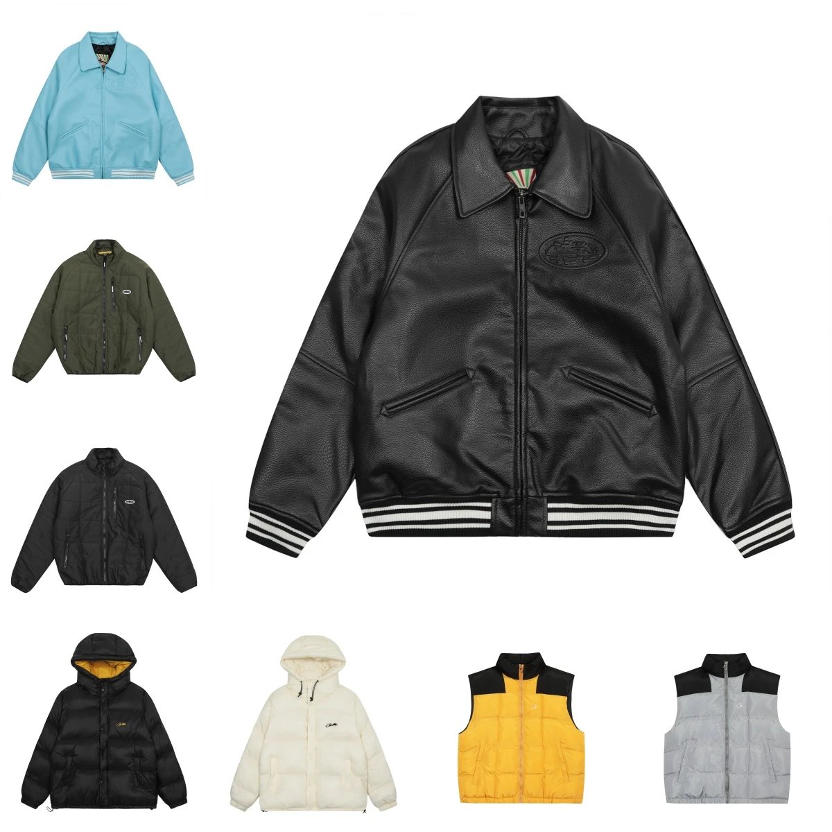 Champion Leather Bomber Jacket Men's Winter Warm Outerwear