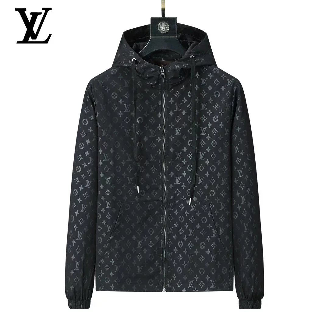 LV Monogram Print Hooded Jacket for Men