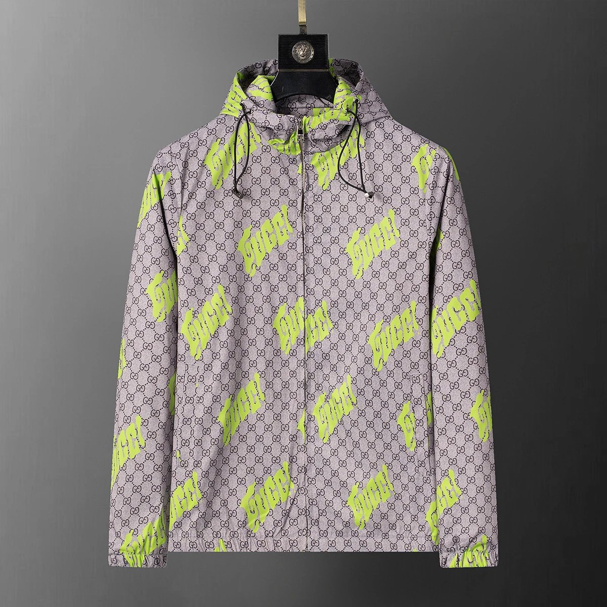 Gucci GG Supreme Print Hooded Jacket with Neon Green Accents