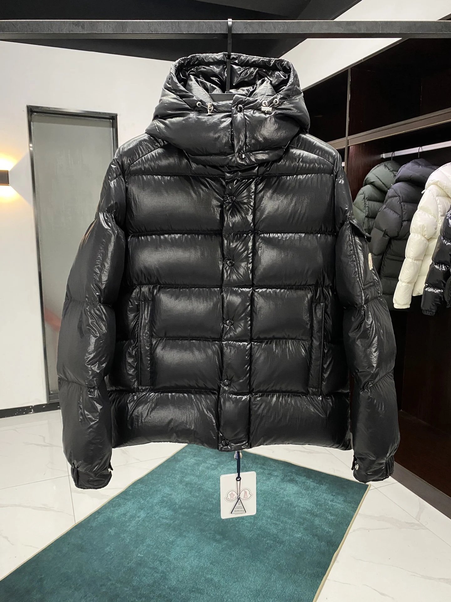 Moncler Black Down Jacket with Hood and Quilted Design
