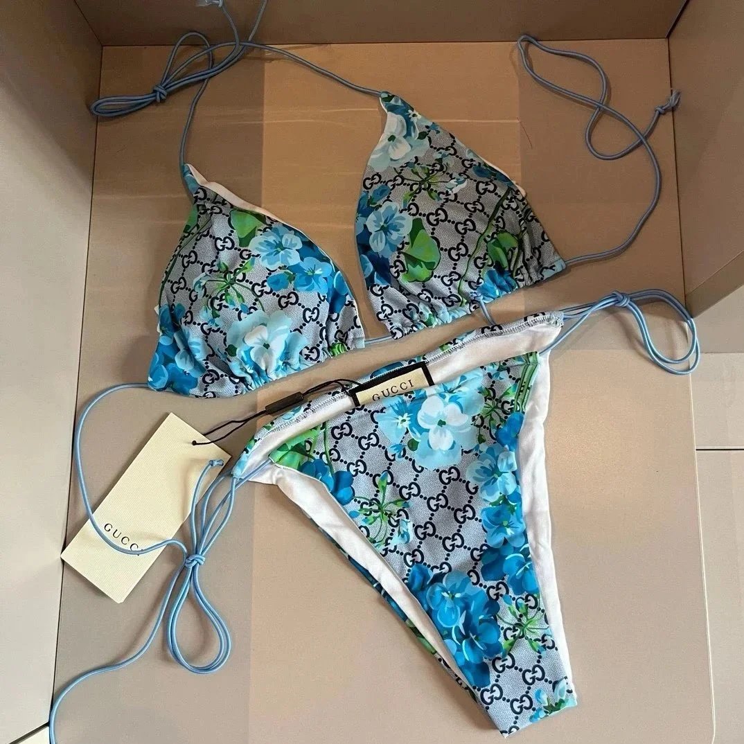 Gucci Floral Print Bikini Set with GG Logo Pattern