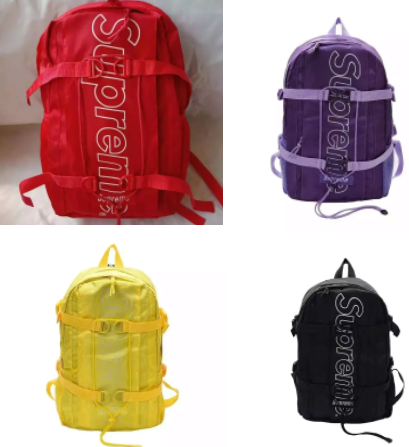 Supreme Backpacks in Red, Purple, Yellow and Black Colors