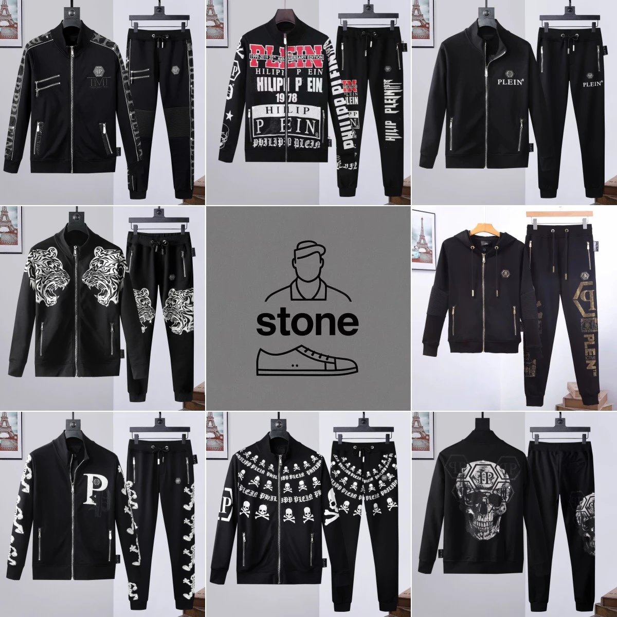 Men's Fashionable Black Tracksuit Set with Bold Prints and Logos