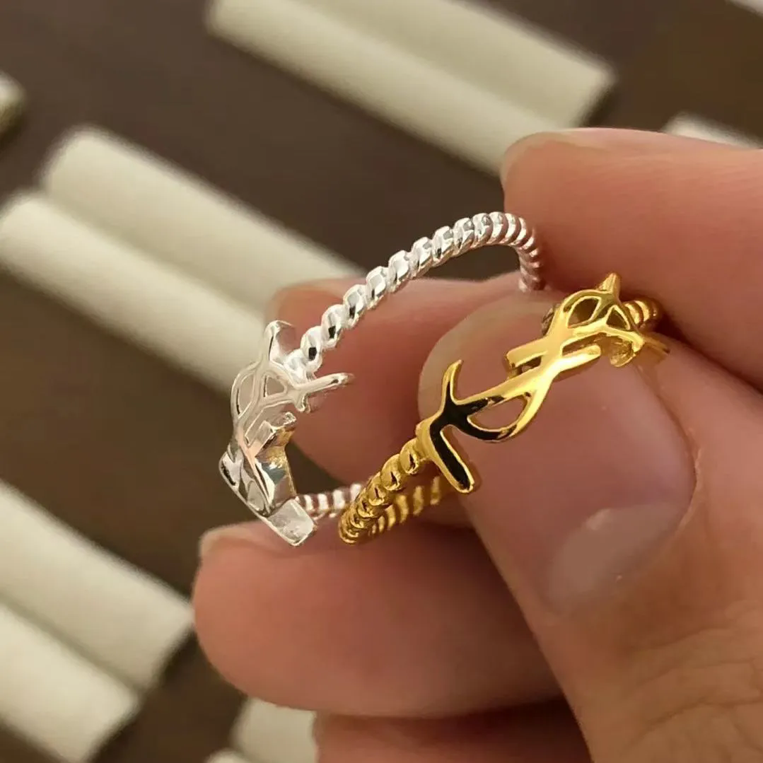 Saint Laurent YSL Logo Ring Gold and Silver