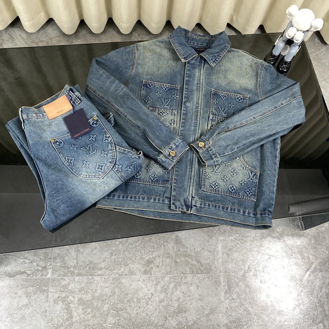 Louis Vuitton Denim Jacket and Jeans Set with Monogram Pattern