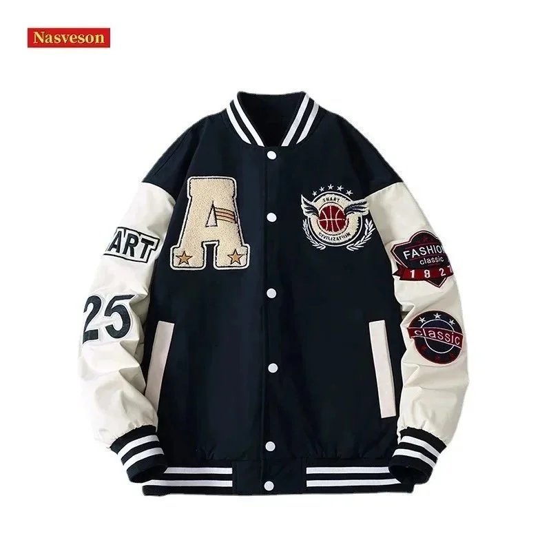 Nasveson Men's Baseball Jacket with Embroidered Logo and Patches
