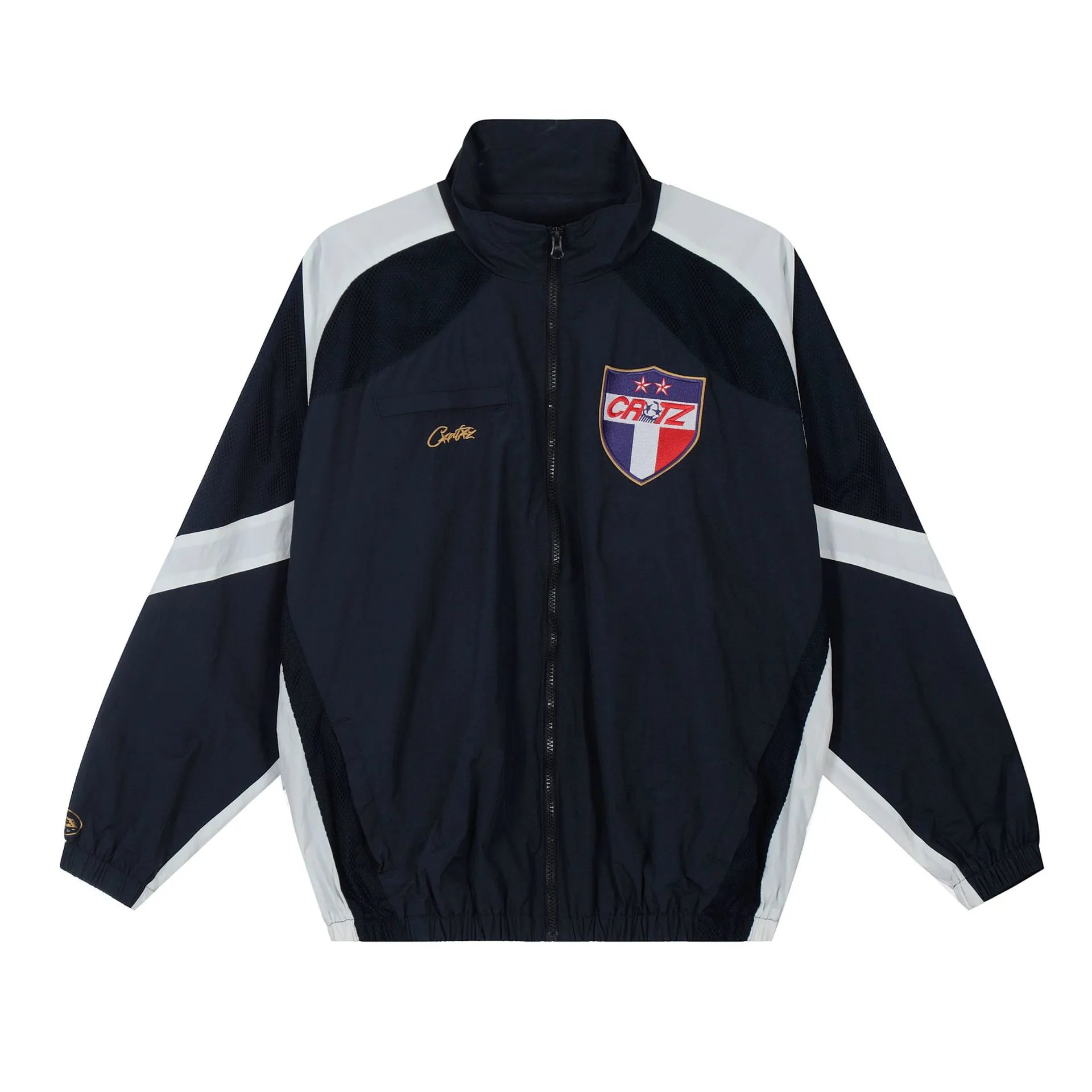 CRAZ Navy Blue Track Jacket with White Accents and Crest Logo