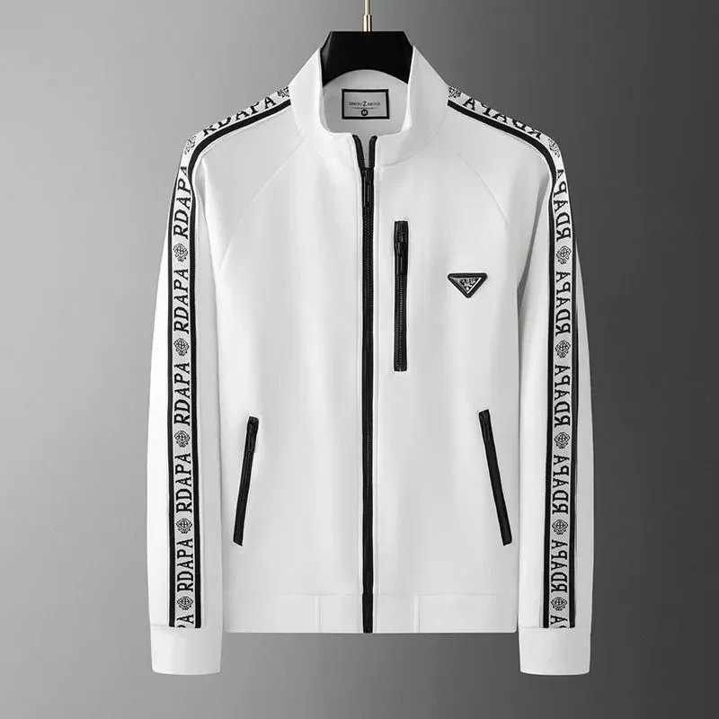 RDAPA White Men's Zip-Up Track Jacket with Logo Tape
