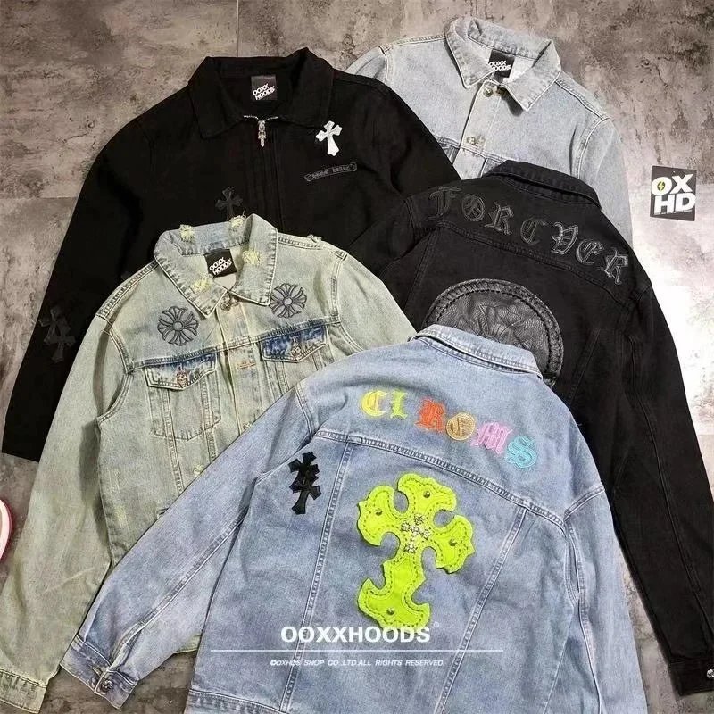 OOXXHOODS Denim Jacket with Cross Patch and Embroidery Design