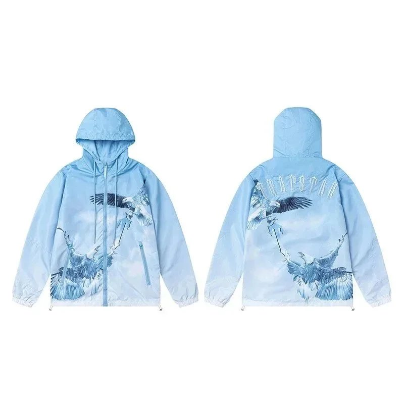 Light Blue Hooded Jacket with Eagle Print Design