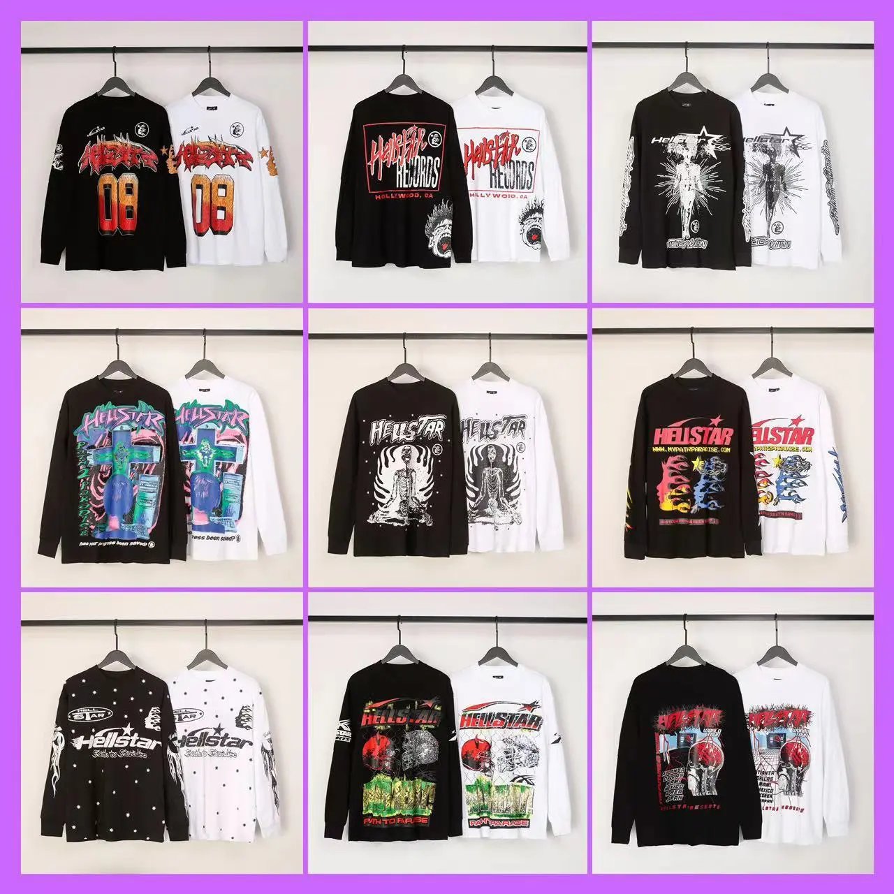Hellstar Long Sleeve T-Shirts Gothic Punk Rock Graphic Tees
